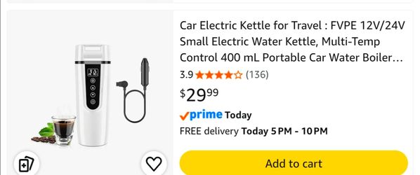 Car Electric Kettle for Travel : FVPE 12V/24V Small Electric Water Kettle, Multi-Temp Control 400 mL Portable Car Water Boiler for Brewing Coffee Tea,