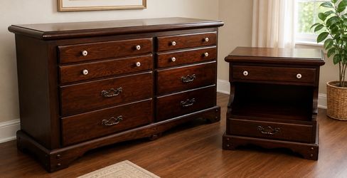 Wood Dresser and Nightstand Glasstop Set