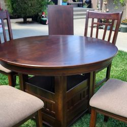 Wood Breakfast Table with 4 Chairs, extension for Table included.