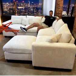 New! Cloud Comfy! Luxurious Soft Fabric Sofa Sectional! FREE XL OTTOMAN!