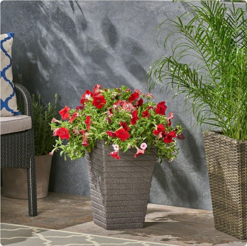 Gray Outdoor Concrete Garden Planter, Flower Pot