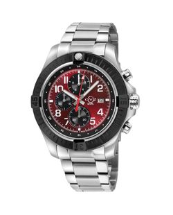 BRAND NEW GV2 BY GEVRIL T38  CHRONOGRAPH QUARTZ  RED DIAL