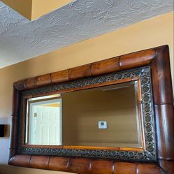 Rustic Hard Wood And Bamboo Made Mirror