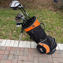 Mens ram golf club set.  Complete right handed set with matching golf bag