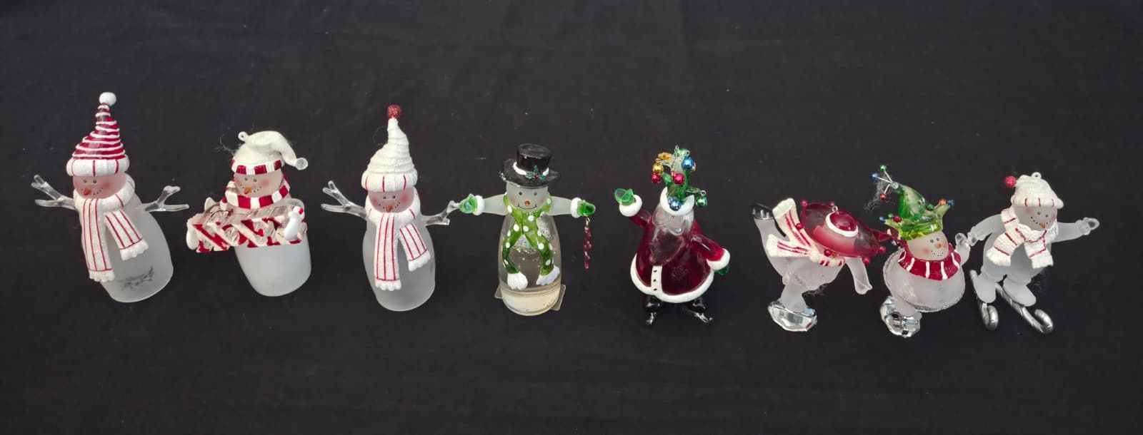 8 Vtg Frosted Glass& Glass Christmas Ornaments- Santa Snowmen