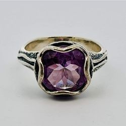 STERLING SILVER 925 PURPLE AMETHYST TEXTURED RING SZ 10 ISRAEL PZ