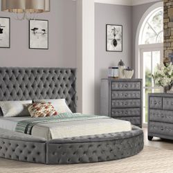 Tax Season Event!! Round Velvet upholstered Bedroom Set and ample of Storage