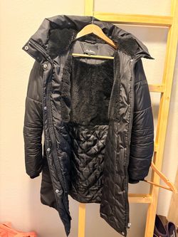 Black Puffer Coat with Sherpa Lining