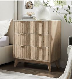 Tall Faux Marble Top Nightstand Side Table, Natural Oak 