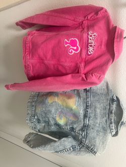 Girls Barbie Denim Jacket & Pink Studded Gap Barbie Jacket