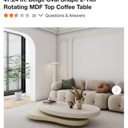 47.24 in. Beige Oval Shape 2-Tier Rotati ng MDF Top