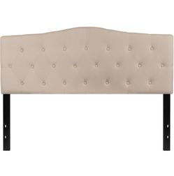 NEW ON BOX EMMA + OLIVER Beige Twin Tufted Headboard Adjustable Bed Rail Slots, Fabric Upholstered Top highlights • Material Fabric, Foam, Met