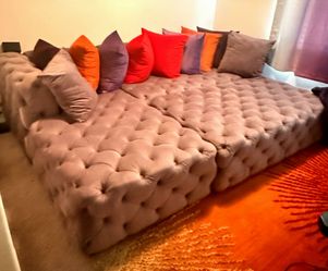 Plush purple velvet modular pit sectional