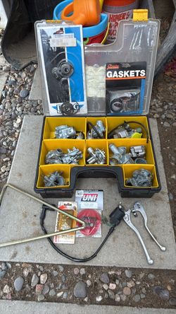 Motorcycle/ATV Parts Lot with Carburetors and Accessories