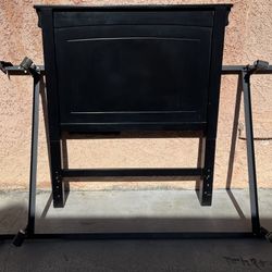Headboard/metal mattress frame (black wood headboard 43x48x2) (frame 66x43). Twin. Pick Up Lakewood 