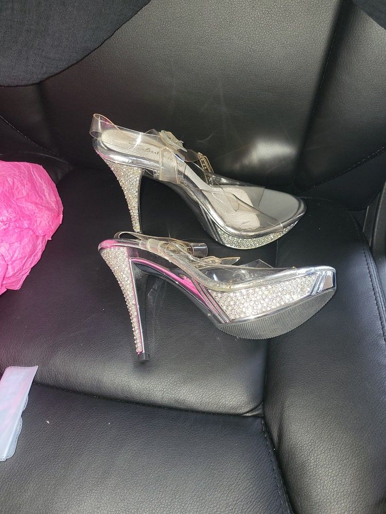 Clear Heels With Rinestones