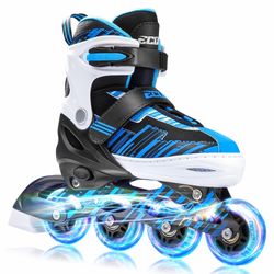Adjustable Inline Skates Boys And Girls With Light Up Wheels?Roller Skates For Kids Ages 4-12, Teen Skates For Beginner Outdoor And Indoor (Blue, XLar