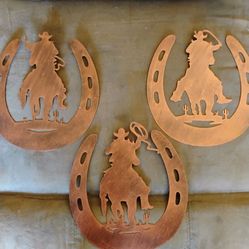 3 pcs set metal horseshoe cowboy wall art