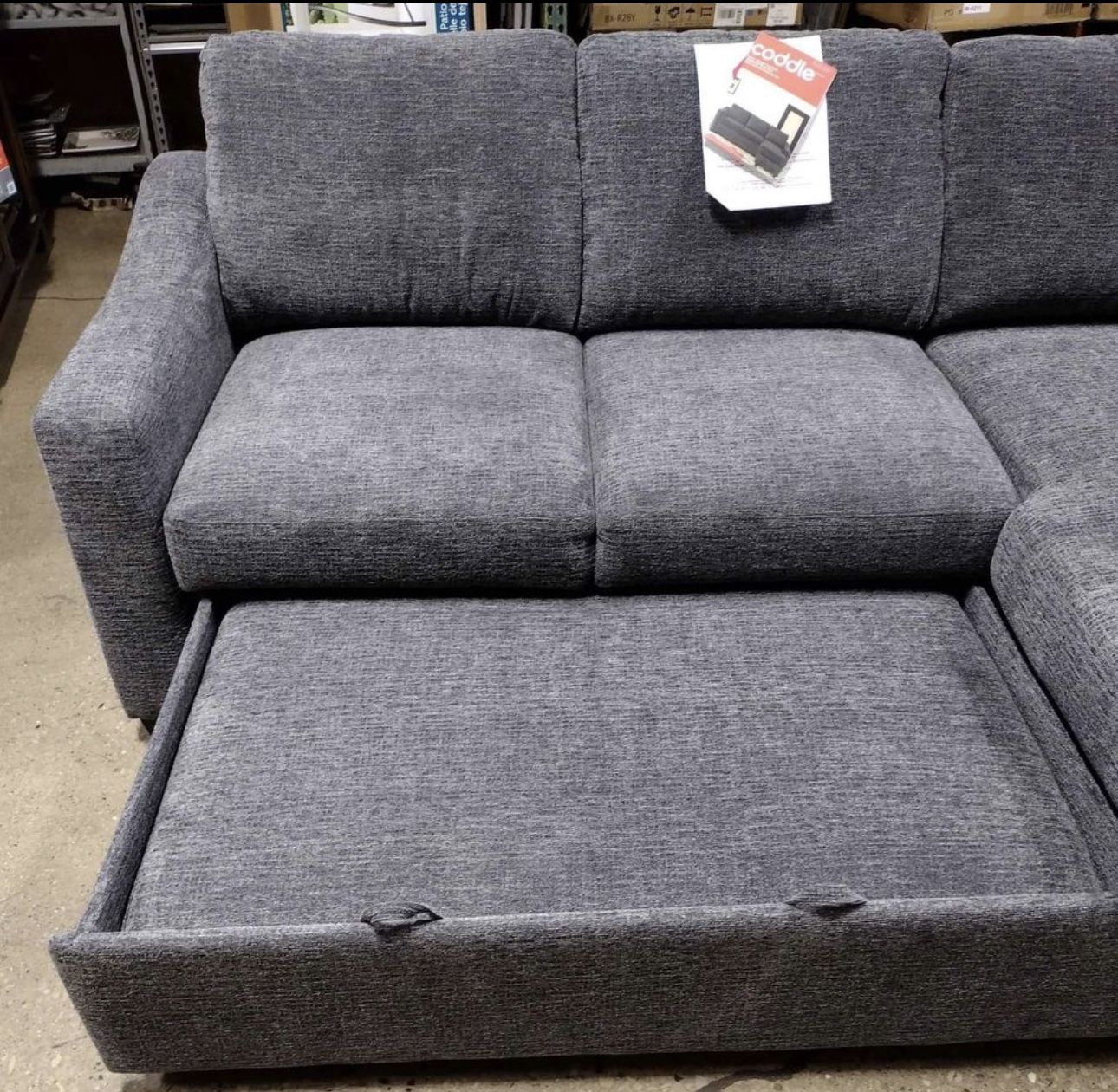 NEW Super Soft Grey Chenille Feel Fabric Sleeper Sectional by Coddle