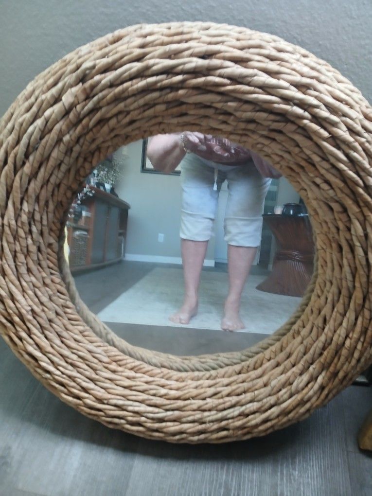 Mirror Incased In A Ratan Frame 27 Inch X 16