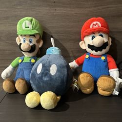 Super Mario Plush Bundle - Mario, Luigi, & Bob-omb - Nintendo Official 