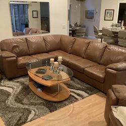 Leather Sectional With Matching Club Chair & Coffee Table