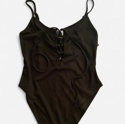 Black Lace Up Front Bodysuit