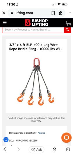 1" X 12' 4-Leg Wire Rope Bridle Sling With Eye Hooks