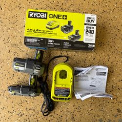 RYOBI ONE+ 18V Lithium-Ion Starter Kit with (1) 2.0 Ah Battery, (1) 4.0 Ah Battery, and Charger