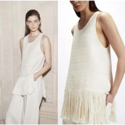 NWT- Zara Fringe textured off white top