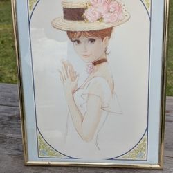 Vintage 12x16 Framed Victorian Lady Prints Gold Frame Elegant Romantic Wall Decor

