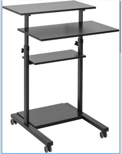 VIVO Black Mobile 28 inch Standing Desk Workstation, CART-V02DB Height Adjustable Compact Desk, Rolling Laptop Cart with Storage, Holds 132 lbs