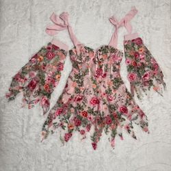 New L lace floral embroidered dress boho festival flower lace short rave 