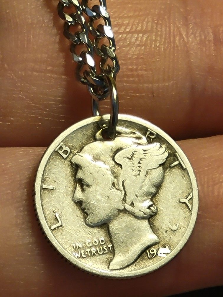 MERCURY DIME 90% SILVER Coin PENDANT CHARM-Vintage-Random Date!