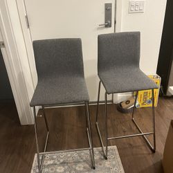 (2) VOLFGANG Bar stools with backrest chrome plated, Gunnared medium gray