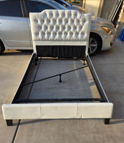 FULL SIZE 
White Faux Leather Tufted Bed Frame with Crystal Accents