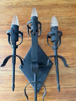 Gothic Wrought Iron 3-Arm Wall Sconce