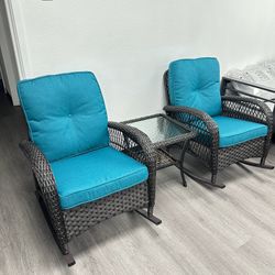 3pc Outdoor Patio Rattan Rocker Chair Set 