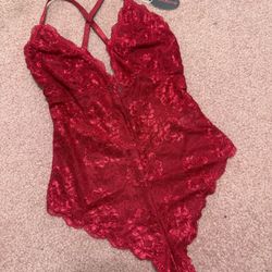 New Small Red Lace Stretchy Body Lingerie Top