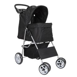 Foldable Dog Stroller Pet Travel Carriage Detachable Carrier Cart - Black