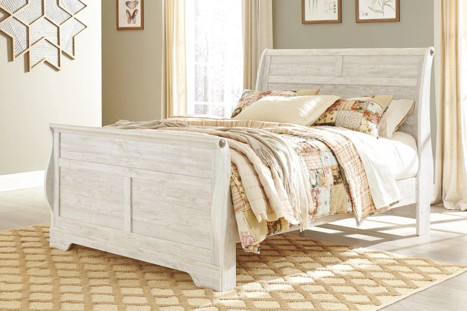 Ashley Sleigh Queen Frame, Bed and Box Spring
