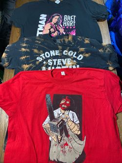 WWE Wrestling Shirts Lot XL Stone Cold Steve Austin Bret Hart Mankind Chainsaw