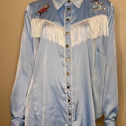 NWT Looney Tunes Unique Vintage Light Blue Western Blouse