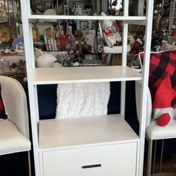 5-Tier Industrial Bookcase Display Shelf Decorative Shelf Wood Storage Rack White Wood w 2 drawers