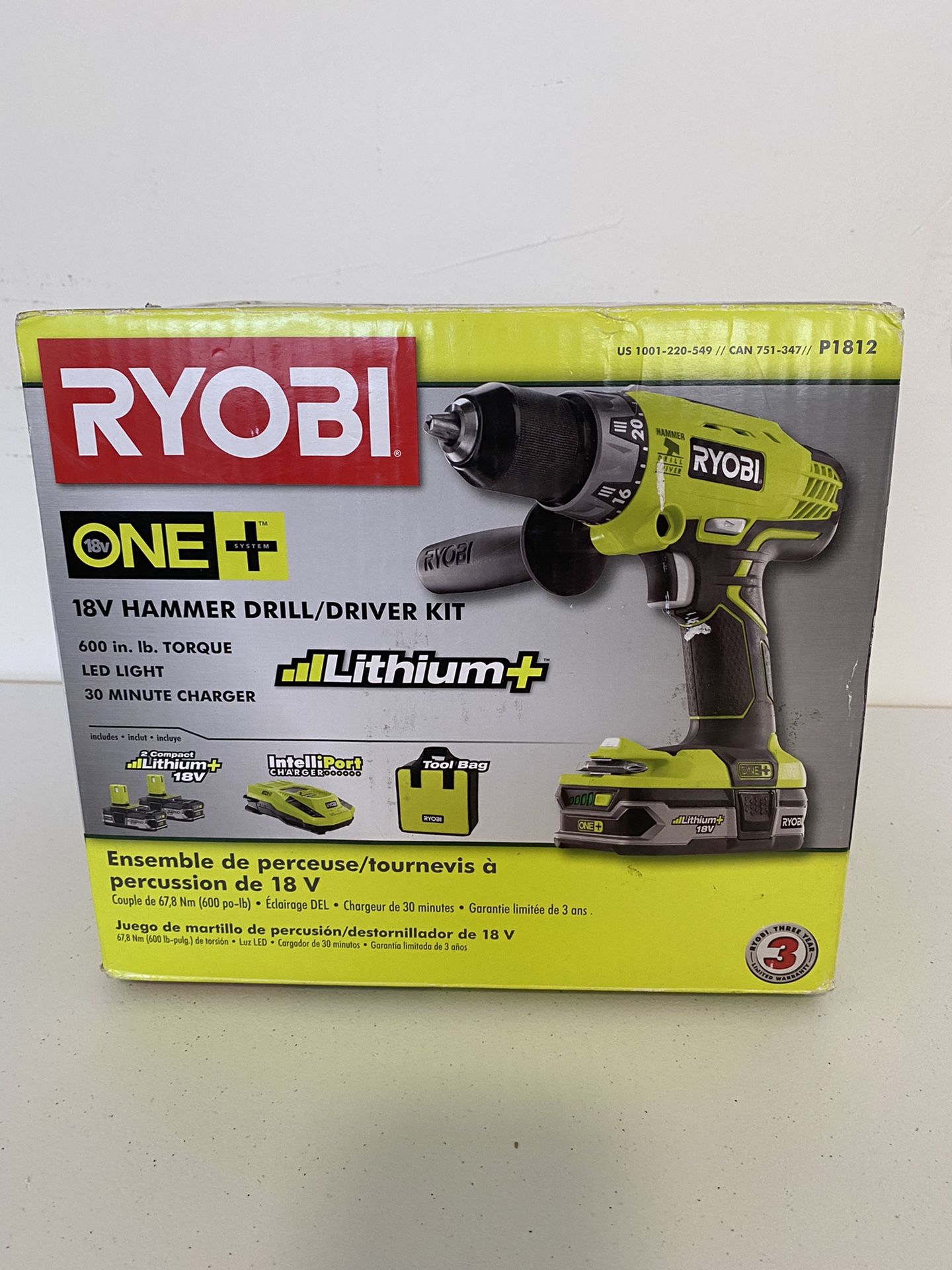 RYOBI 18 Volt ONE+ Lithium Ion Cordless 1/2 Hammer Drill
