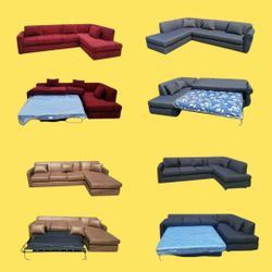NEW 9x7ft Ans 7X9FT  Sectional CHAISE WITH SLEEPER, Gray, Camel, Black, Cinnabar Fabric Fabric  Sofa  Set  2pc/ More Color FABRIC Avail