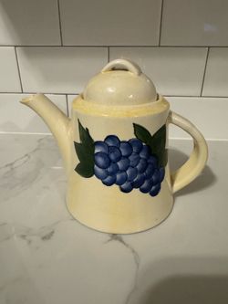 Vintage Ceramic Teapot Hand-Painted Grapes