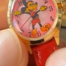 Vintage Mickey Mouse Mechanical Women's Watch Red Leather Band - Runs Great!