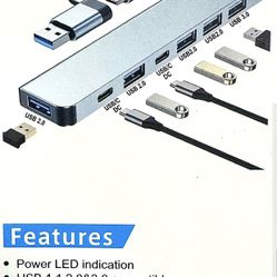 ⚡️ 💻 Aluminum 7-in-1 Multiport USB Splitter Adapter/Hub, All USB Versions (sealed new)