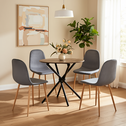 Homy Casa Fontana 5 Piece Dining Table Set with 4 Charlton Velvet Upholstered Chairs, Grey